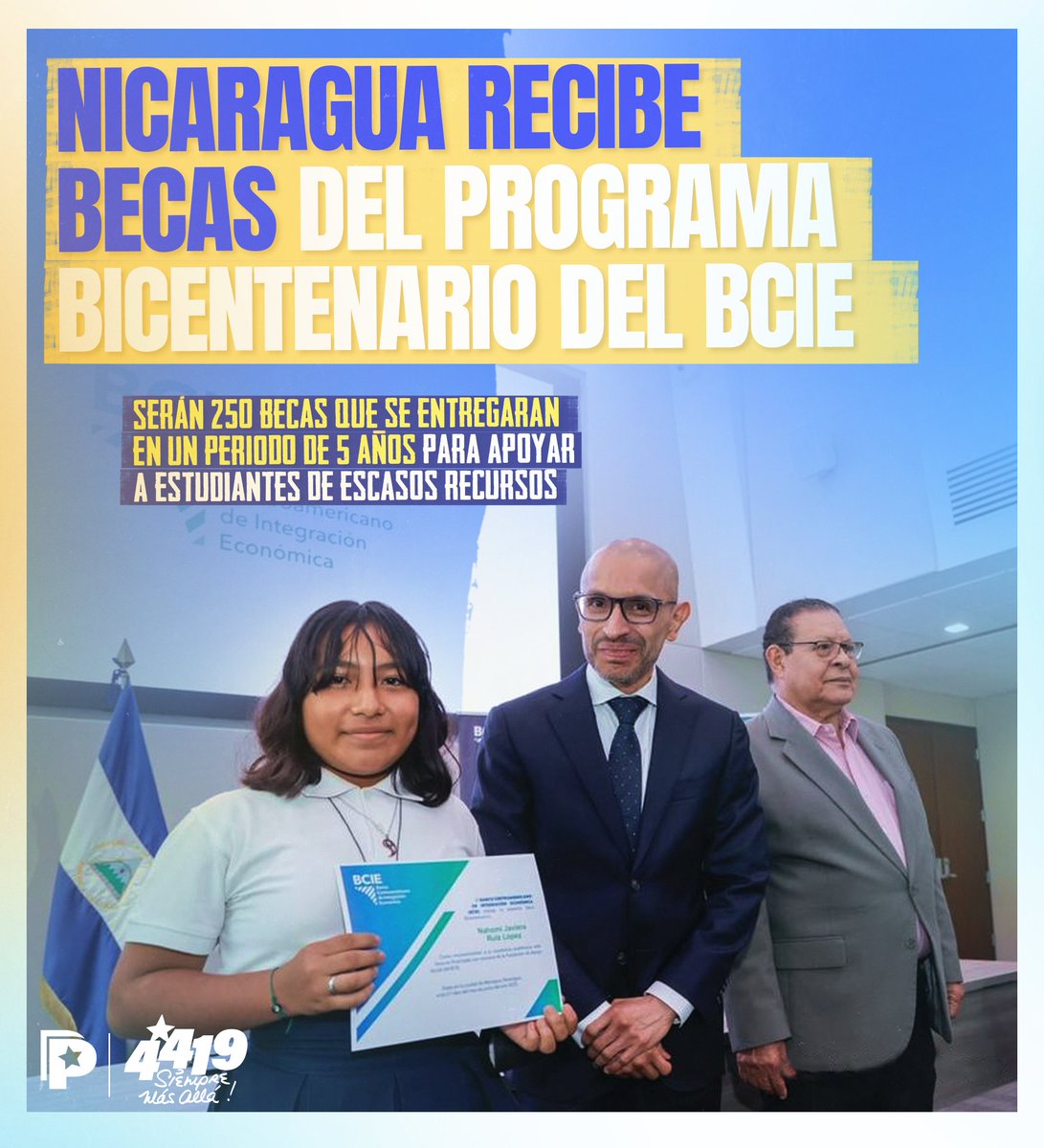 #Avance| El Banco Centroamericano de Integración Económica entregó este martes #27Junio a #Nicaragua las primeras 50 becas del Programa Bicentenario, para apoyar a estudiantes de escasos recursos a que puedan culminar su educación secundaria. 🇳🇮✊🏻🔴⚫

@BCIE_Org