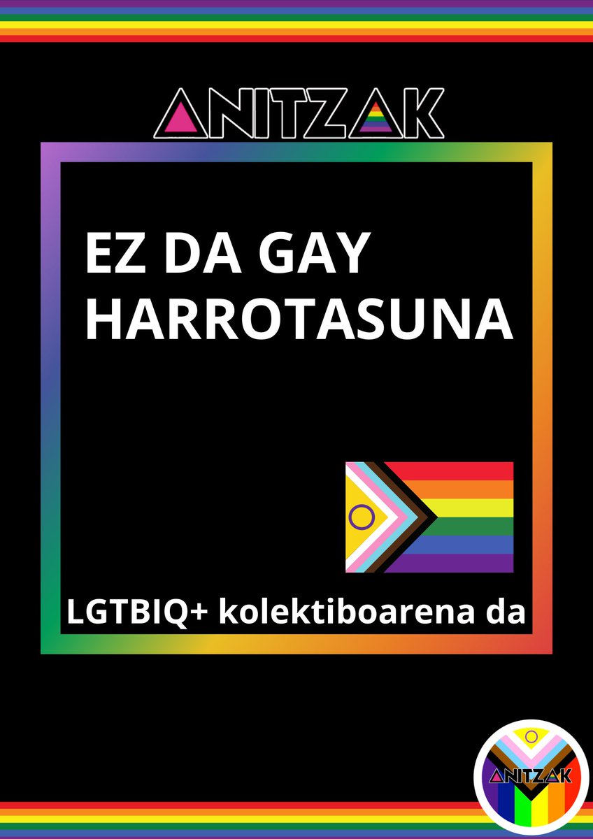 Anitzakbilbao's tweet photo. Día del orgullo LGTBIQ+ 2023 LGTBIQ+ harrotasunaren eguna 🏳️‍🌈🏳️‍⚧️✊🏼🔥

#anitzak #lgtbi #lgtbfobia #lgtbiq #lgbt #lgbtqlll🌈 #gay #les #trans #queer #inter #bilbao #euskadi #pride #orgullo #harro #harrotasuna https://t.co/tLo4v3gzRL