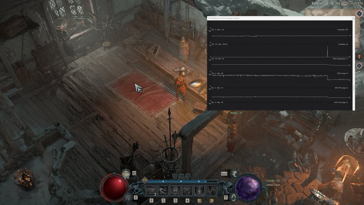 Just a heads up #DiabloIV peoples. 

Seems Inventory of stash, vendors, ets is making GPU usage shoot up a ton. Trying to figure out the cause but graphics options, removing gear, removing effects on gear, etc had no effect. Multiple reports from different people. 

High % is