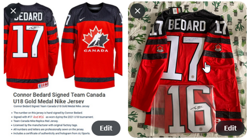 I got 2 Connor Bedard Autographed Team Canada U18 Gold Medal Jersey, autographed, #16 and #17 as worn during the 2021&22 tournaments. Hologram by AJ Sports. PM me for info. 800$ unit (Shipped)
@BlkHwkNationCHI @NHLBlackhawks #NHLDraft #Blackhawks