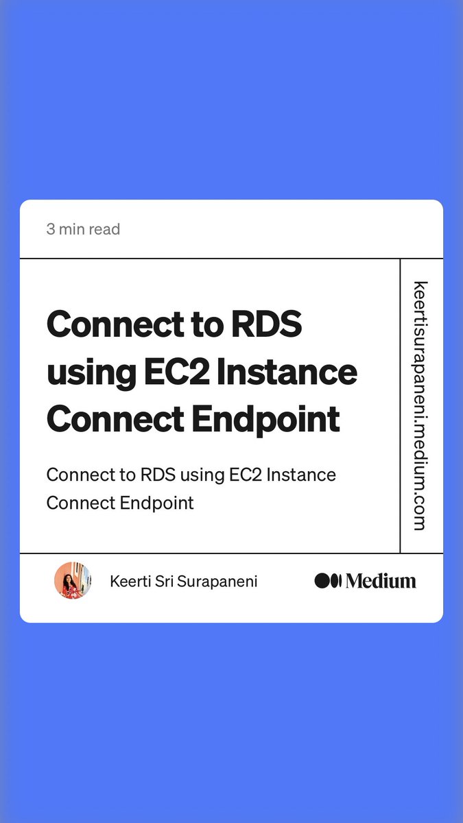 ElvisBatzibal's tweet photo. “Connect to RDS using EC2 Instance Connect Endpoint” by Keerti Sri Surapaneni
https://t.co/MEK4WOYX2m https://t.co/N2efbgKYsX