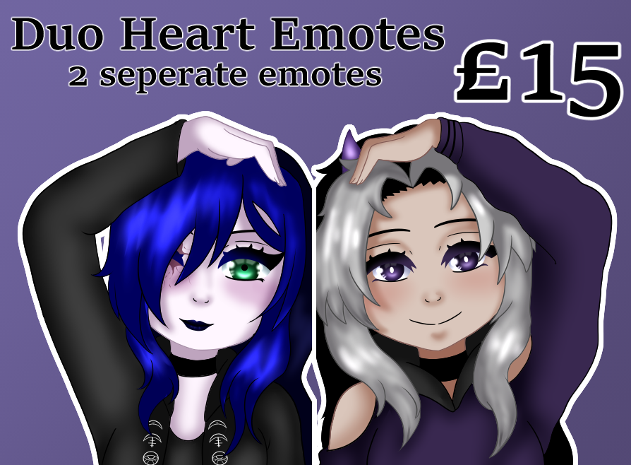 codex_angel's tweet photo. I don't usually do this but would anyone be interested in these cute emotes? ^~^
You and a friend/partner can use these for Discord, twitch, or whatever you'd like! 2 emotes doing half a heart each for £15!
Dm if interested! 

#emotes #commissions #coupleemotes https://t.co/M9adzPyIdi