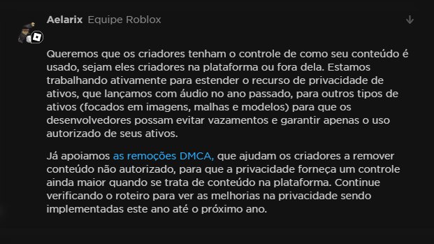 RTC em português  on X: NOTÍCIA: Um funcionário da Roblox comentou em um  post de 2017 no DevForum que pedia que jogos pudessem ser transferidos de  um perfil para um grupo.