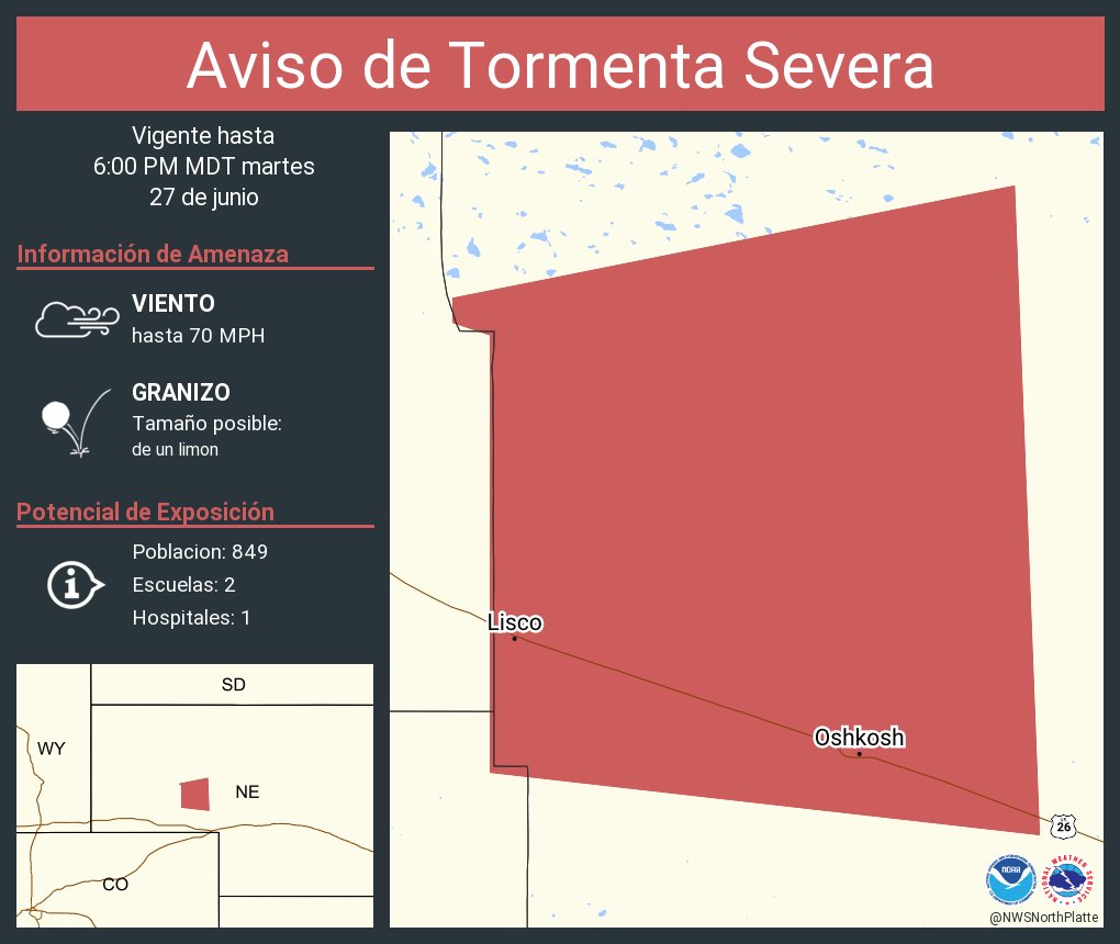 NWS North Platte on Twitter "Aviso de Tormenta Severa incluye Oshkosh NE, Lisco NE hasta las 6