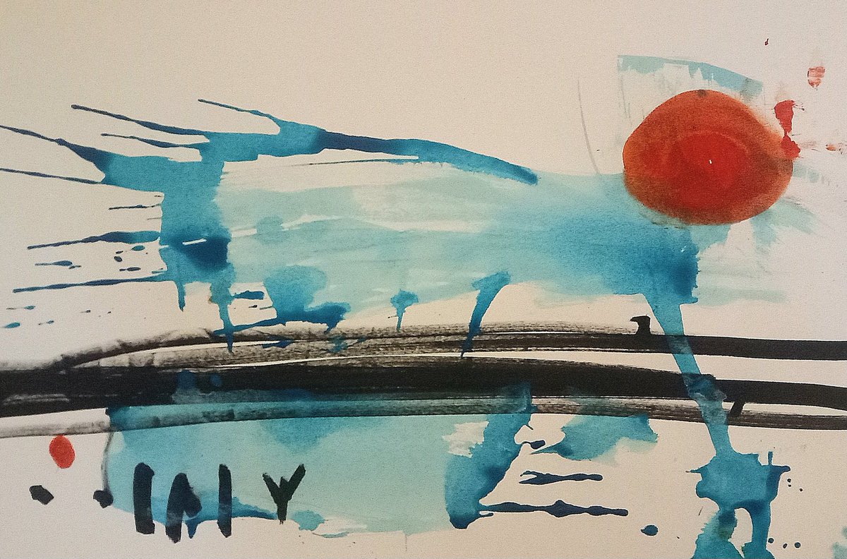 #draweveryday #everyday '  #giant #sun #,cat over the #summer #field ' #molotow pen and #blue ink on paper #abstract #strange