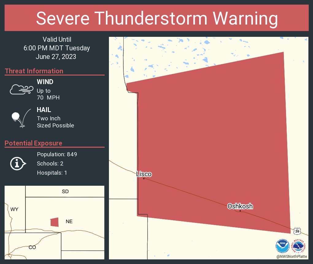 NWS North Platte on Twitter "Severe Thunderstorm Warning including Oshkosh NE and Lisco NE