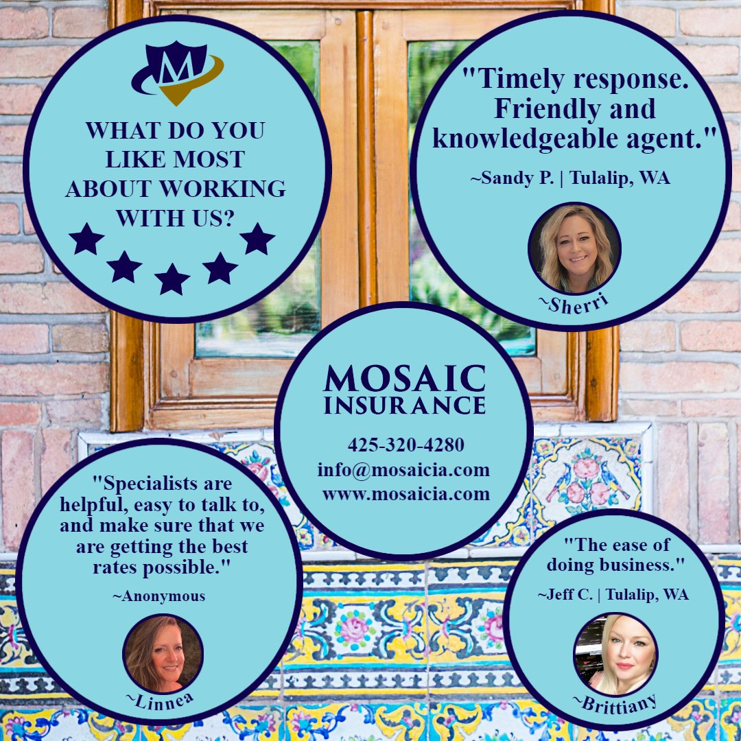 If you were to ask our #MosaicIA team, they'd want their friends & family to have an #insurance agent who's friendly & knowledgeable, easy to work with, & can help them get the best rates possible. How about you? Call us at 425-320-4280 today!
#TeamMosaic #review #customerservice