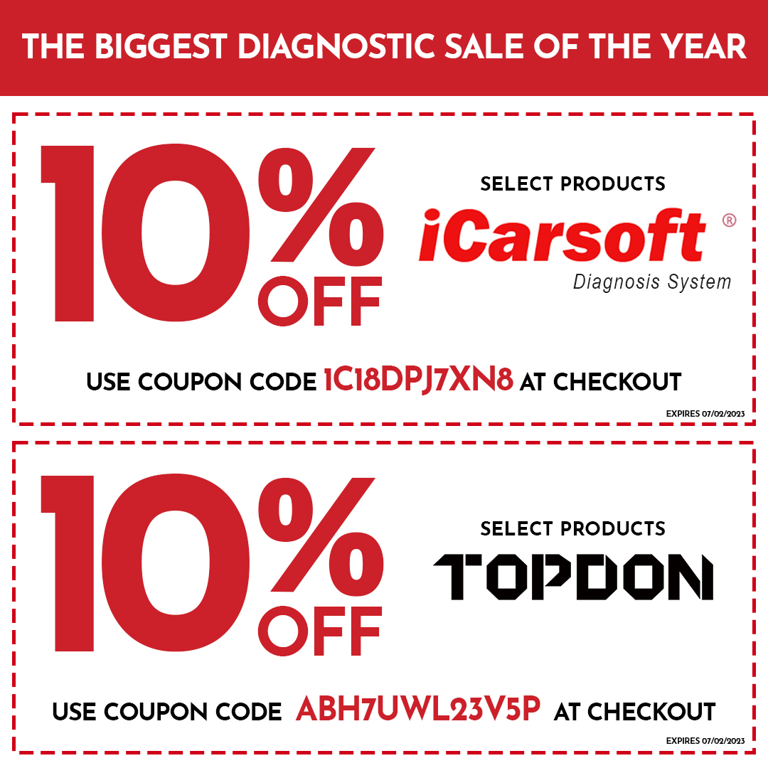 📢 Attention car enthusiasts! Enjoy up to 10% off select Topdon and iCarsoft products at jbtools.com. Use the coupon codes at checkout. Limited time offer! #JBTools #Topdon #iCarsoft #AutomotiveTools #DIY #Savings