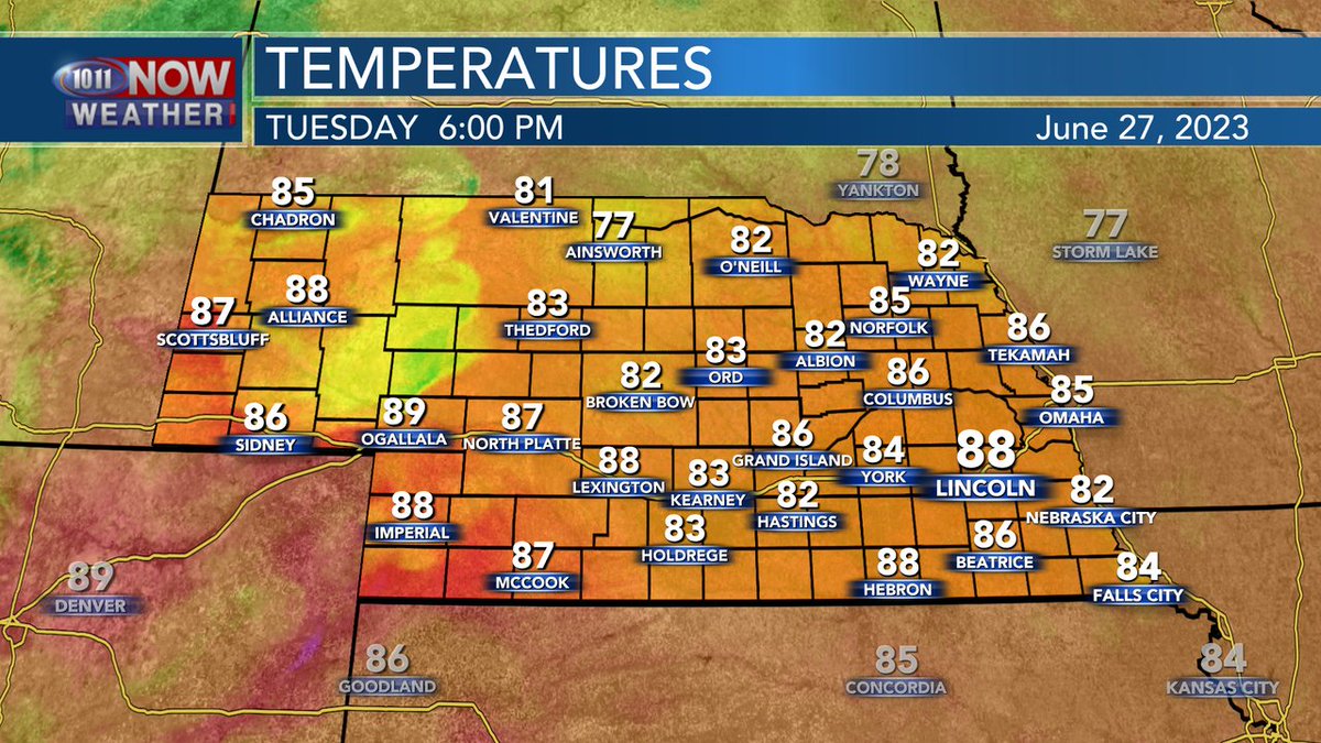 Here's a look at your 6 PM temperatures!