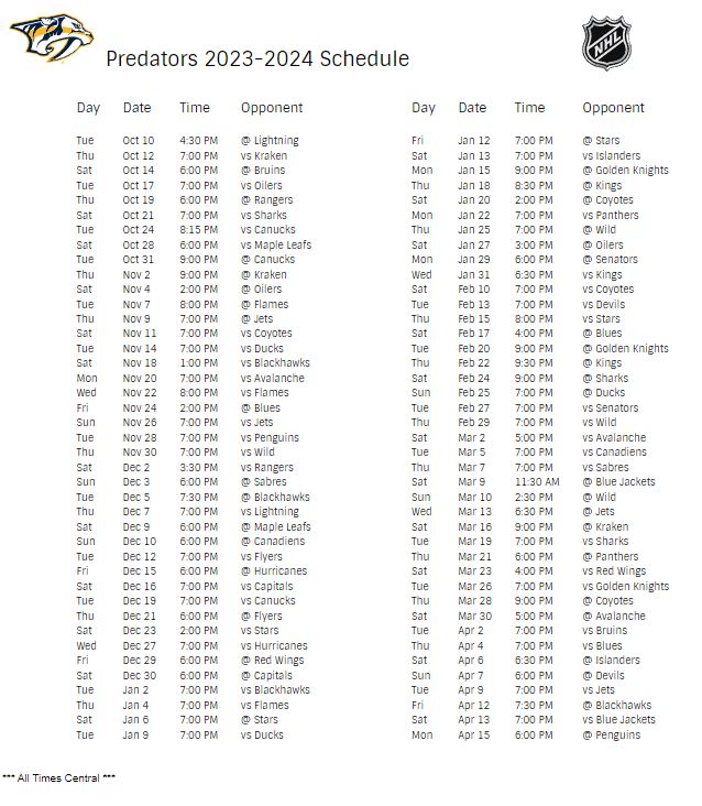 FoxNashville on Twitter: "RT @JillJelnick: Mark your calendars #Preds fans... 2023-2024 Schedule