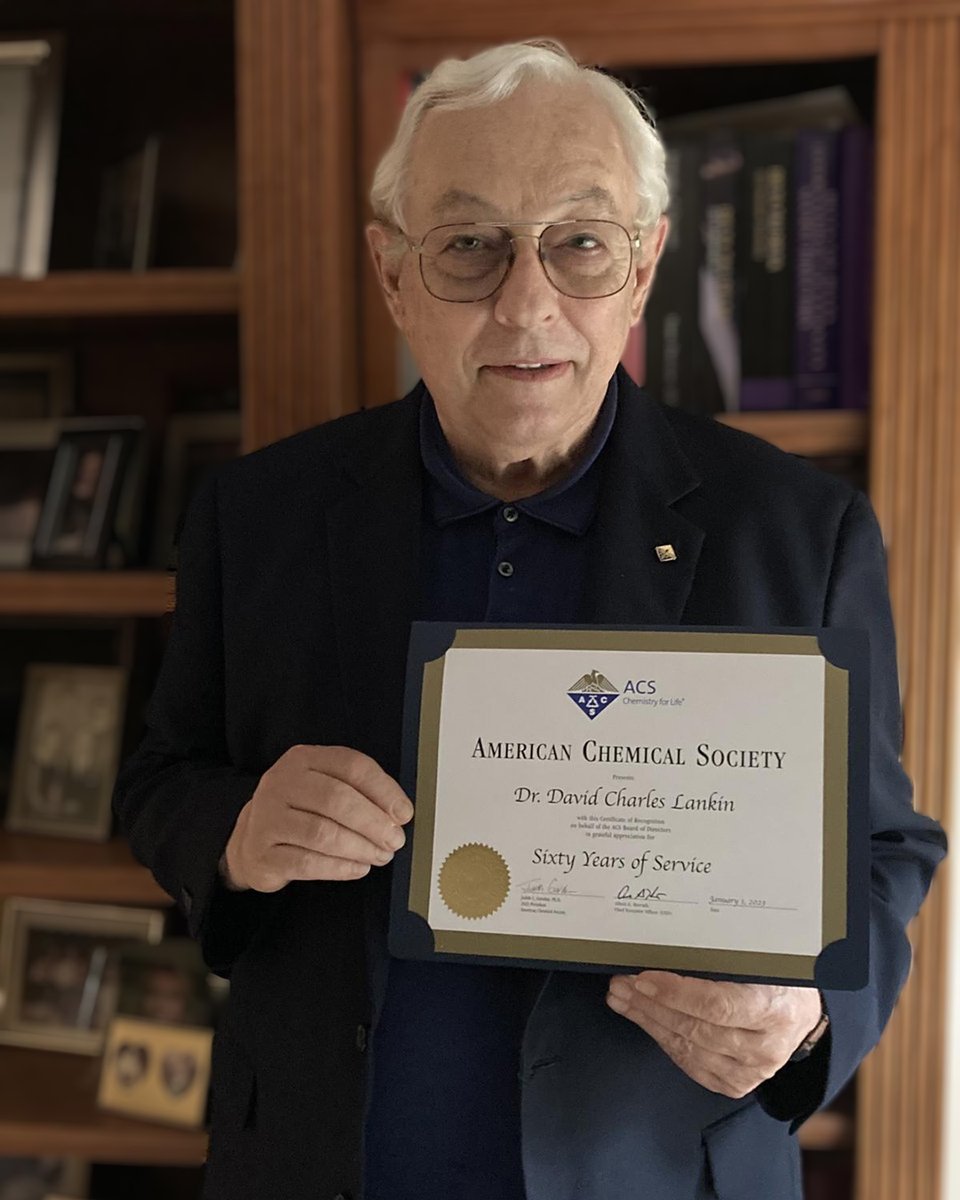 David C Lankin was presented with a certificate recognizing 60 years of ACS membership at the May 19th (2023) dinner program meeting of the Chicago Section of the American Chemical Society