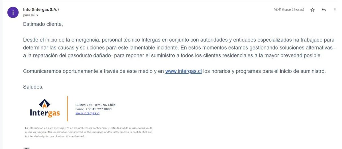 Indignante #Intergas #Chillán.. más de 36 horas sin respuestas.. sólo comunicados generales sin compromiso de solución. <a href="/EnergiaNuble/">Energía Ñuble</a> <a href="/SERNAC/">SERNAC</a> <a href="/SEC_cl/">Superintendencia de Electricidad y Combustibles</a>  <a href="/MinEnergia/">Ministerio de Energía</a>