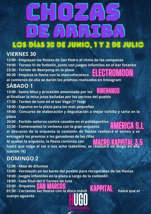 ESTE FINDE GRANDES FIESTAS EN CHOZAS DE ARRIBA 🔥