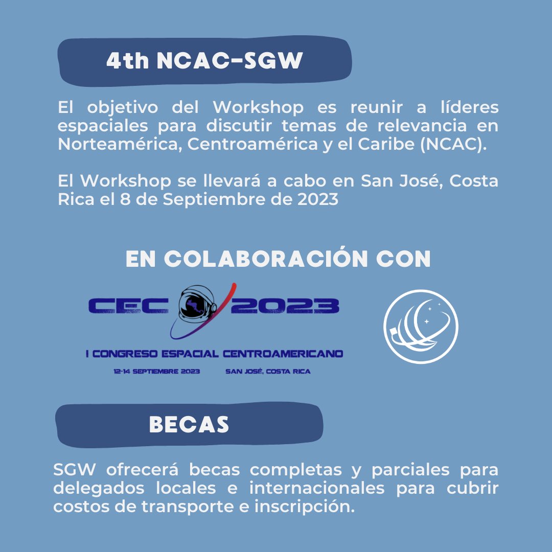 Agrega este evento a tu calendario 📆❤️

¿Sabías que puedes participar en el Space Generation Workshop tras obtener beca completa? 

No dudes en acercarte a nosotros para resolver tus preguntas