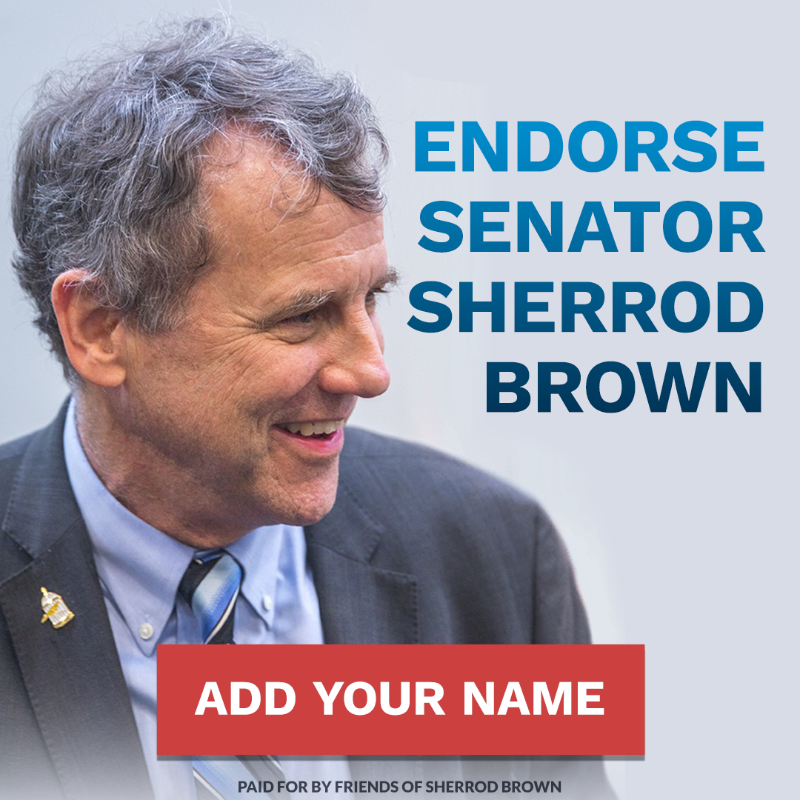 SherrodBrown's tweet photo. Our race in Ohio is key to determining Senate control – but CNN just ranked my seat as one of the most likely to flip red. If we’re going to prove the pundits wrong and win, I need folks like you by my side. Will you endorse my reelection campaign before midnight? Thank you. –SB