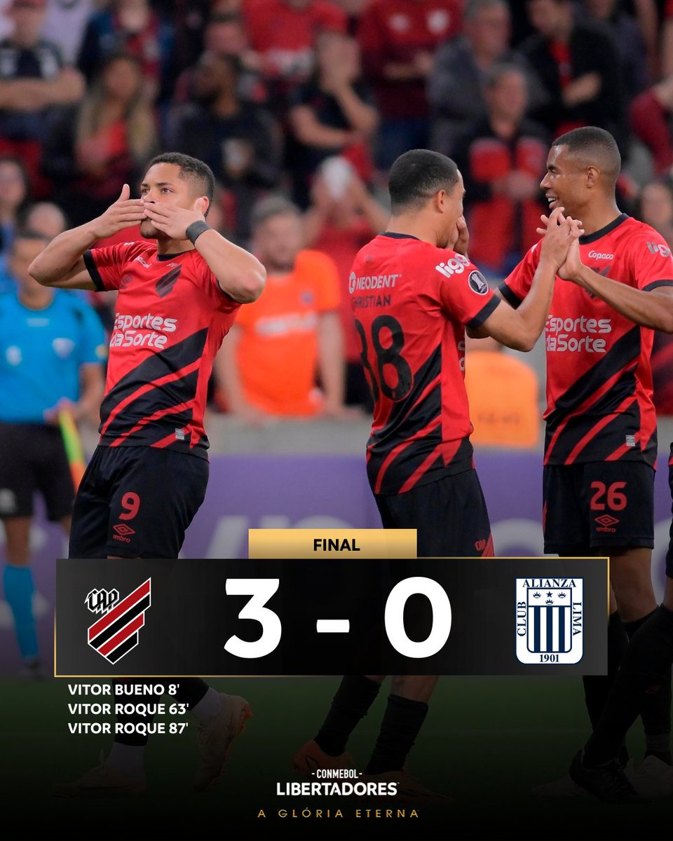 LibertadoresBR's tweet photo. 🌪️🔝 É o Furacão no topo! 

🔴⚫ O @AthleticoPR venceu o @ClubALoficial por 3-0 e vai como primeiro do Grupo G para as oitavas de final da CONMEBOL #Libertadores. https://t.co/dkvVRhQGhE