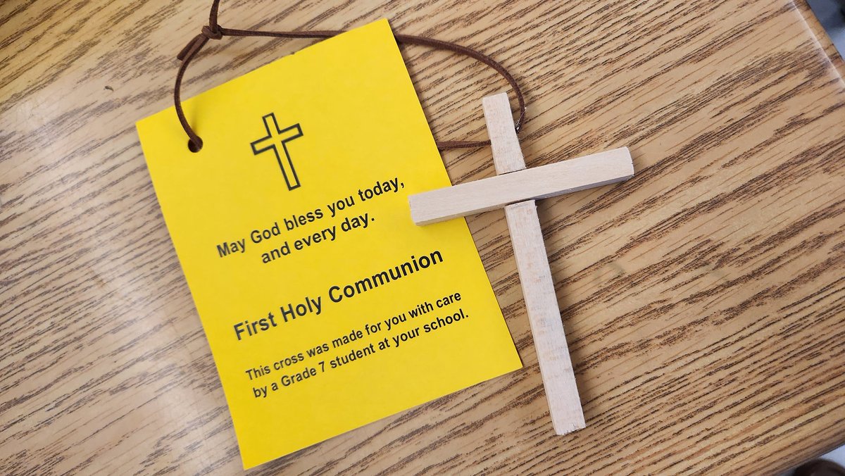 MFontanillaVan's tweet photo. Thank you to the thoughtful @StBrigidHCDSB Grade 7 classes who made First Communion crosses for our Grade 2s ✝️ ❤️ https://t.co/g8mgLGflet