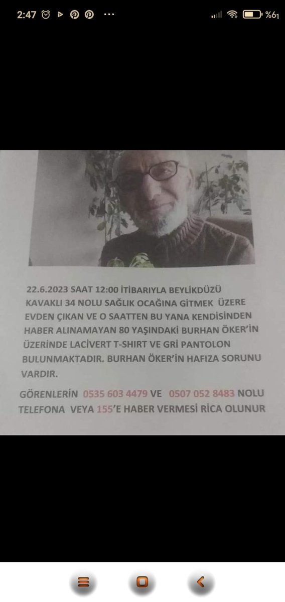 Görenlerin haber vermesi rica olunur