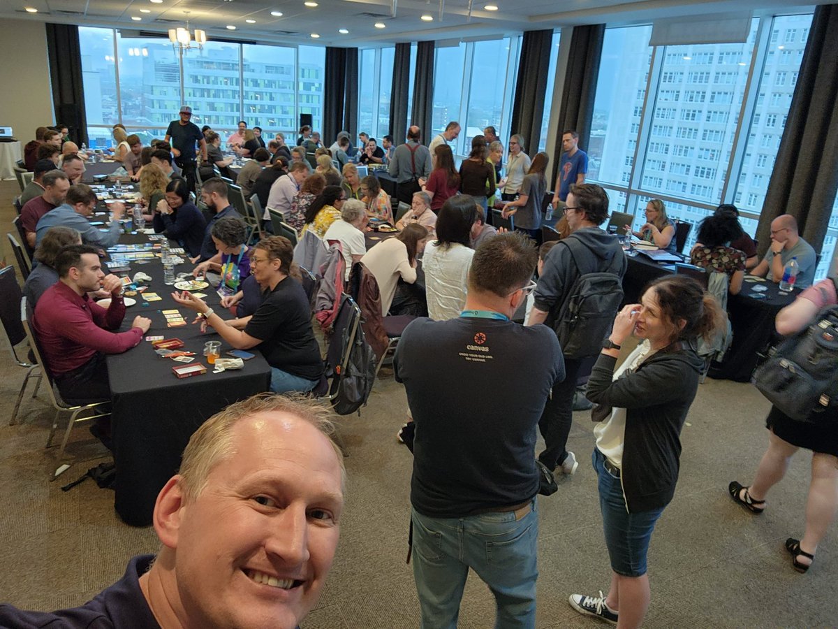 So excited to be with @ericcurts, @TeacherWinters, @WickedDecent and 200+ of my other friends at #ISTE23 playing games this evening. Thanks to @screenpalapp, @figma, @ibookwidgets for your support.