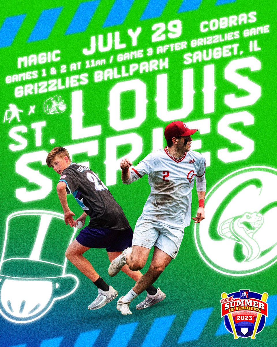 MLWWiffleBall's tweet image. ST. LOUIS!!!

MLW's next stop on our #SummerOfStadiums campaign is coming your way. 🔥
 
The Metro Magic and Coastal Cobras will be playing a 3-game series at Grizzlies Ballpark, home of the @GatewayGrizzlie, on Saturday, July 29th!

Full event info: leaguelineup.com/topnews.asp?ur…