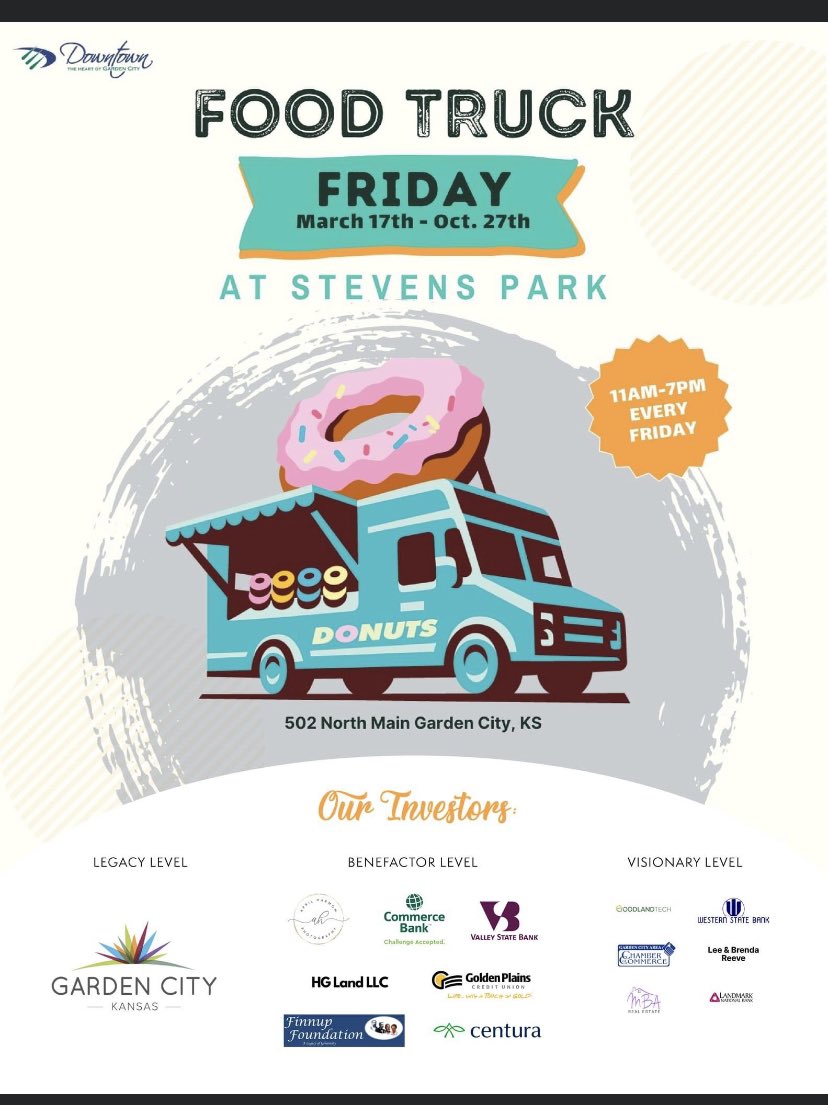 National Food Truck Day is on Friday, June 30th!  We will have 11 Food Trucks in Stevens Park in Downtown Garden City!  They will be serving from 11am to 8pm!!  
#downtowngcks #foodtruck #foodtruckfriday #NationalFoodTruckDay #greatracerally #greatrace