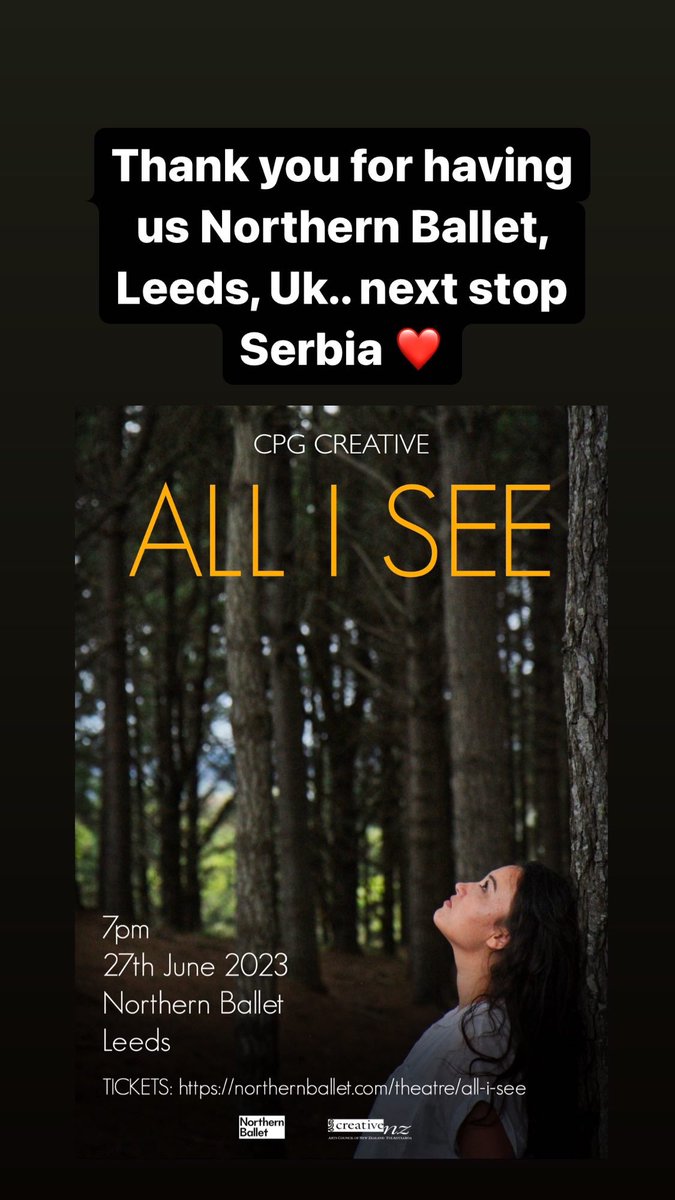 So grateful for such support for our Northern Ballet performance of ‘All I See’… next stop Serbia ❤️ #dancetheatre #aotearoa #NZ #touring