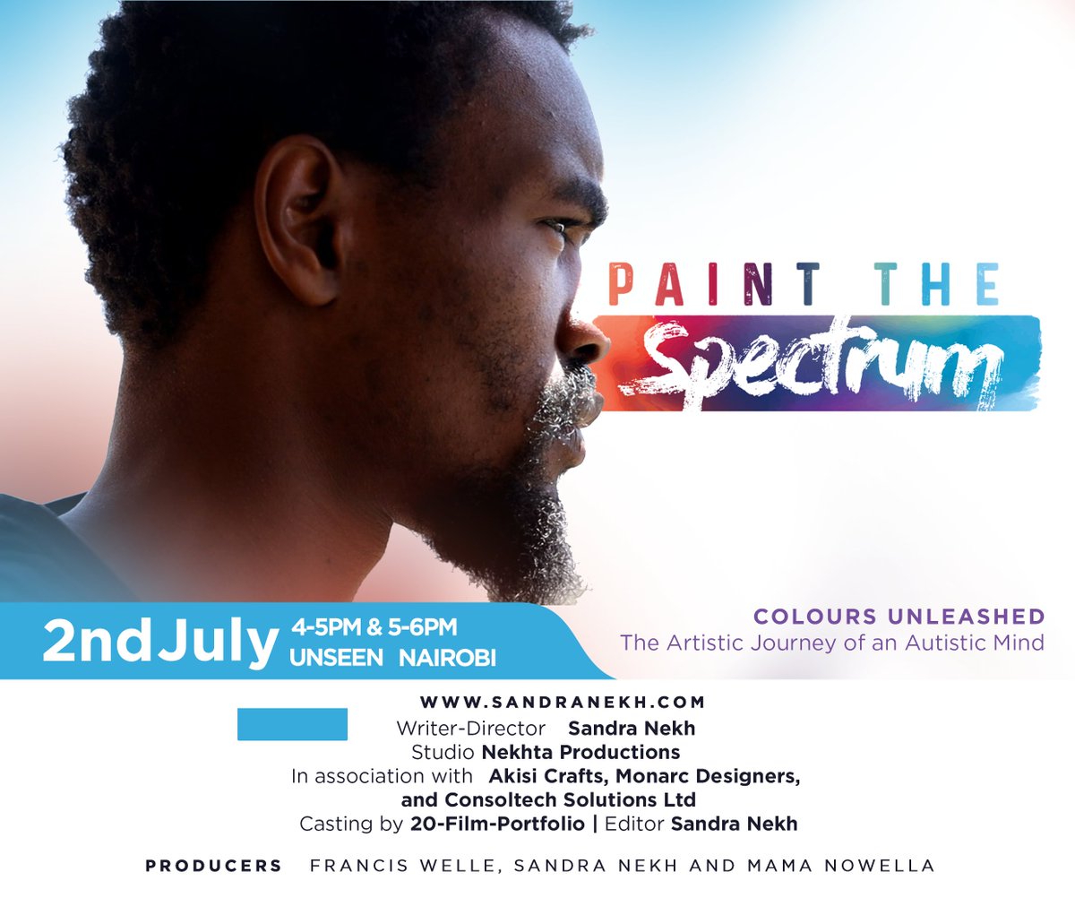 SandraNekh's tweet photo. Invite to premier of Paint the Spectum at Unseen Nairobi - Kilimani. A film about about an adult autistic woman's artistic journey after her mother and caregiver died, and she was left at the mercy of her estranged sister.  #Film #Filming #Kenya #Nairobi #Trending #FilmFestival https://t.co/Z4BF2eeaKB
