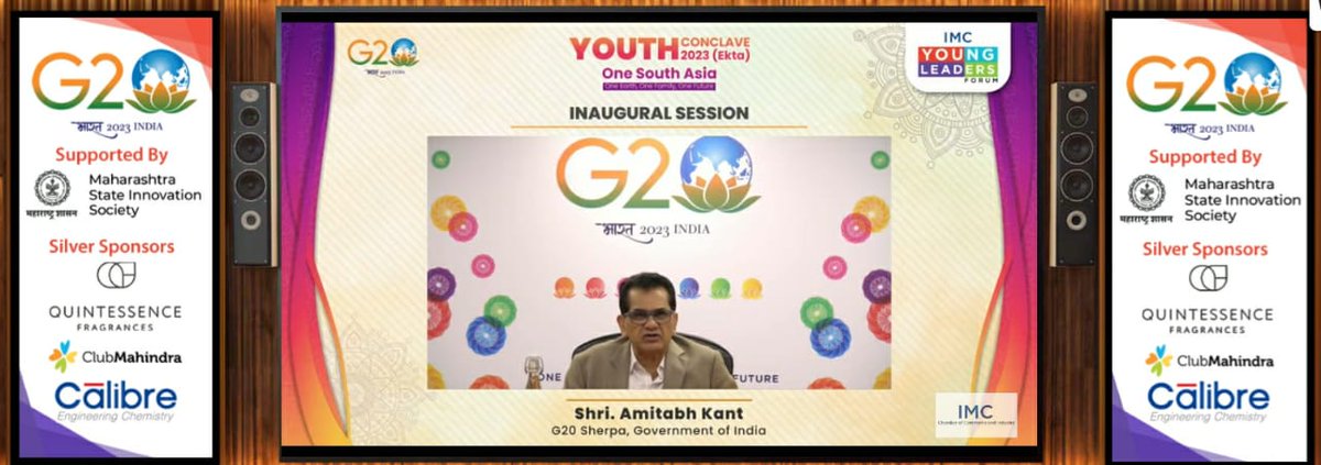 IMC Chamber of Commerce and Industry (@imc_india) on Twitter photo Very Insightful address by Guest of Honour Shri. <a href="/amitabhk87/">Amitabh Kant</a> , <a href="/G20IndiaSherpa/">G20 India Sherpa</a> , Government of India
at the virtual #IMCYouthConclave2023 , today.
To join us live on #YouTube , click on youtube.com/live/ooVQhwRJp…
#OneSouthAsia #ClimateAction #SkillIndia #MakeinIndia
<a href="/g20org/">G20 South Africa</a> Very Insightful address by Guest of Honour Shri. <a href="/amitabhk87/">Amitabh Kant</a> , <a href="/G20IndiaSherpa/">G20 India Sherpa</a> , Government of India
at the virtual #IMCYouthConclave2023 , today.
To join us live on #YouTube , click on youtube.com/live/ooVQhwRJp…
#OneSouthAsia #ClimateAction #SkillIndia #MakeinIndia
<a href="/g20org/">G20 South Africa</a>