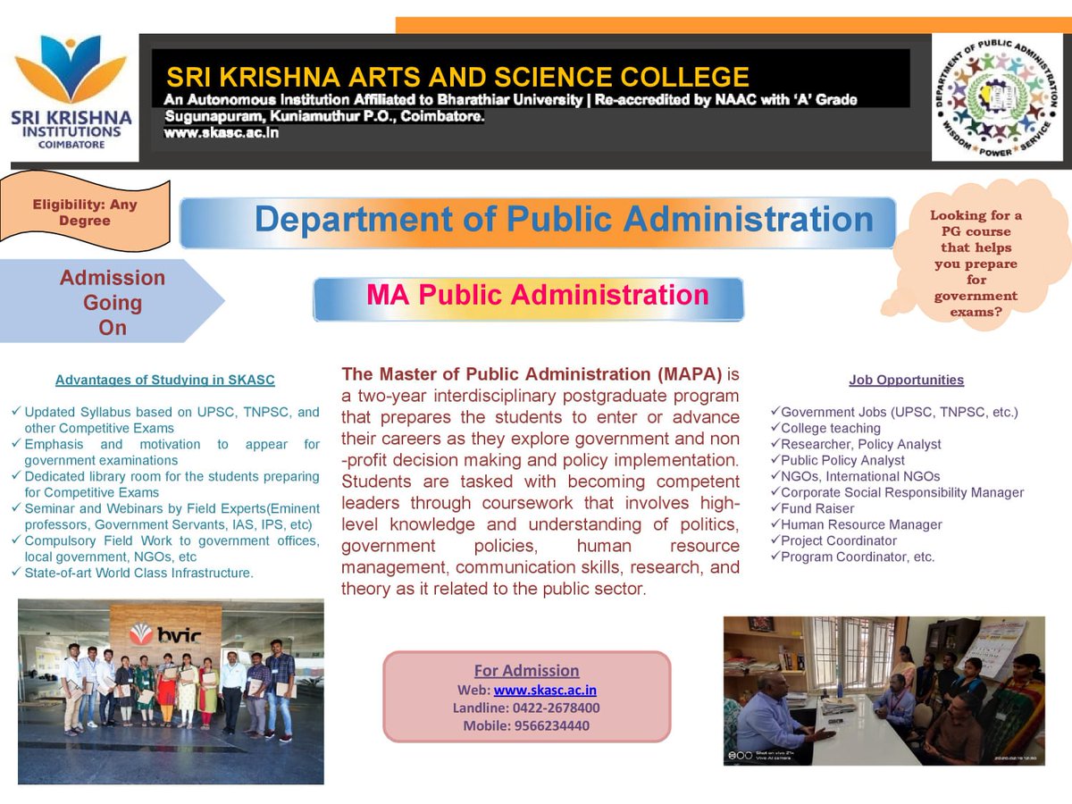 SKASC_CBE's tweet photo. #PublicAdministration #skasc #coimbatore #tamilnadu #mhrd #aicte #ugc #pmoindia #tngovt #cleanindia
@mhrd_innovation https://t.co/vNJHrCm1xT