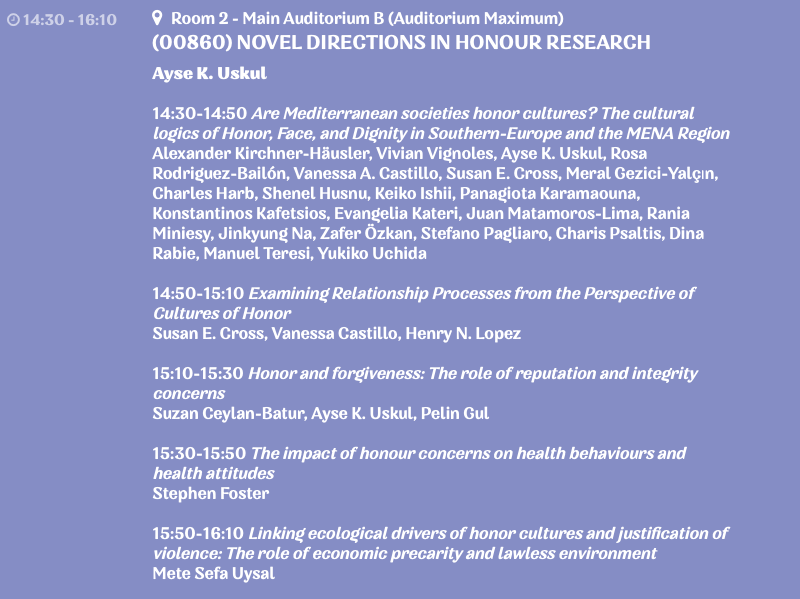 come and see latest <a href="/honorlogic_erc/">HONORLOGIC ERC Project</a> research at <a href="/easp2023krk/">easp2023krk</a> and other exciting work by <a href="/suzanceylan/">Suzan Ceylan</a> @metesefauysal <a href="/KirchnerHausler/">Alexander Kirchner-Häusler</a> Susan Cross and Stephen Foster in our symposium on Novel Directions on Honor Research (4th July)