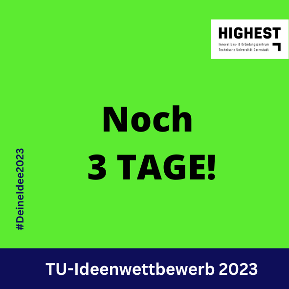 #DeineIdee2023💡So. Der Countdown läuft. Noch 3-2-1 Tage kannst du dich mit deiner Innovation aus Studium und Forschung beim Ideenwettbewerb der <a href="/TUDarmstadt/">TU Darmstadt</a>  bewerben. 
Go for it! 
Bewerbungsformular: highway.tu-darmstadt.de/forms/my-forms…
Weitere Infos findest unter highest-darmstadt.de/ideenwettbewerb