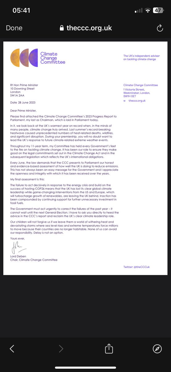 smartyfish's tweet image. In @RishiSunak’s inbox today from @theCCCuk;

“Our children will not forgive us if we leave them a world of withering heat &amp;amp; devastating storms where sea level rises &amp;amp; extreme temperatures force millions to move...
None of us can avoid our responsibility. 
Delay is not an option”