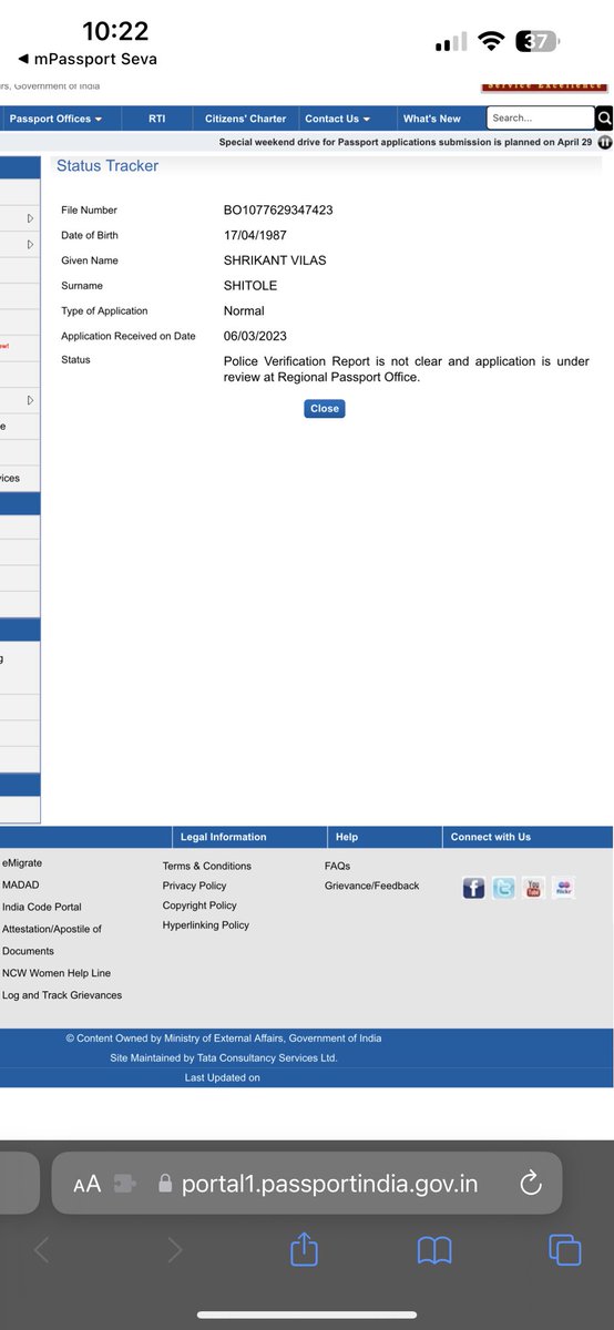 shitole_v's tweet photo. @rpomumbai @MEAIndia @DrSJaishankar @PMOIndia @narendramodi I visited BANDRA RPO on 22nd June went to counter no.5 seeking for help but they did told me my passport will be processed in 2-3 day,I asked them to take documents again if they want but they told already have documents with them. @rpomumbai will be responsible if I loose my JOB https://t.co/Cr8IJiz8hq