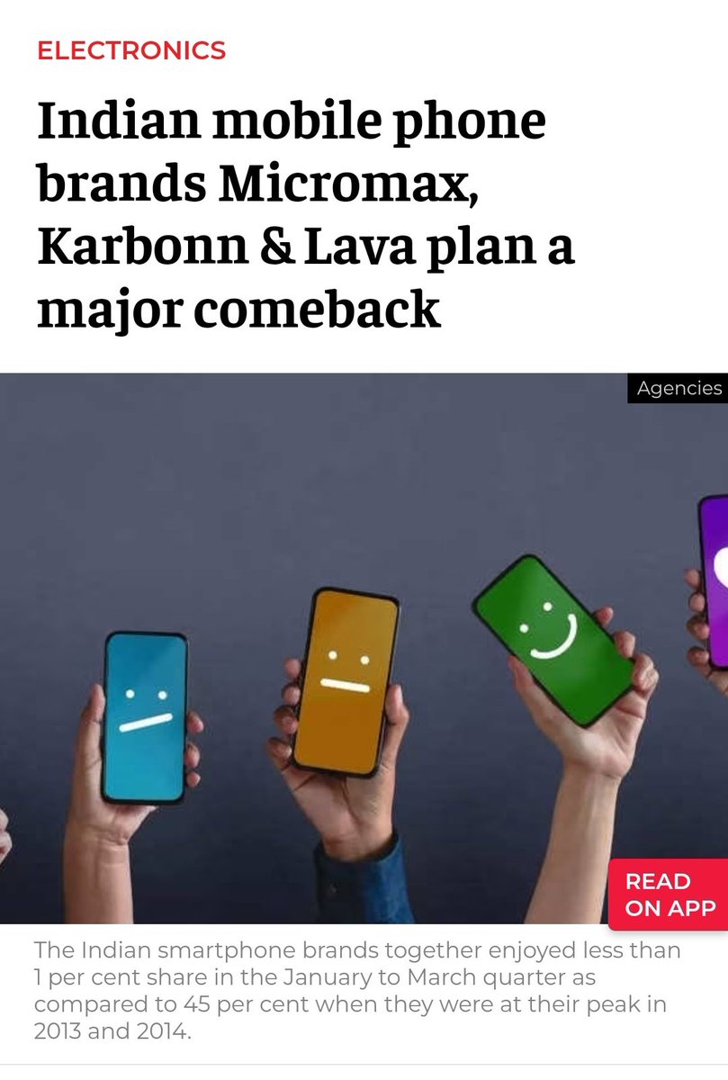 yabhishekhd's tweet photo. Indian smartphone brands Lava, Karbonn and Micromax are planning for a major comeback.
#Lava #Micromax #Karbonn #India https://t.co/uctg7g8lOA