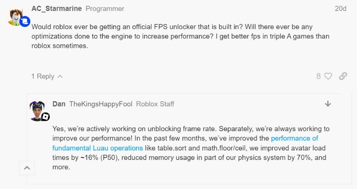 Rtc on twitter roblox is officially working on unblocking frame rate