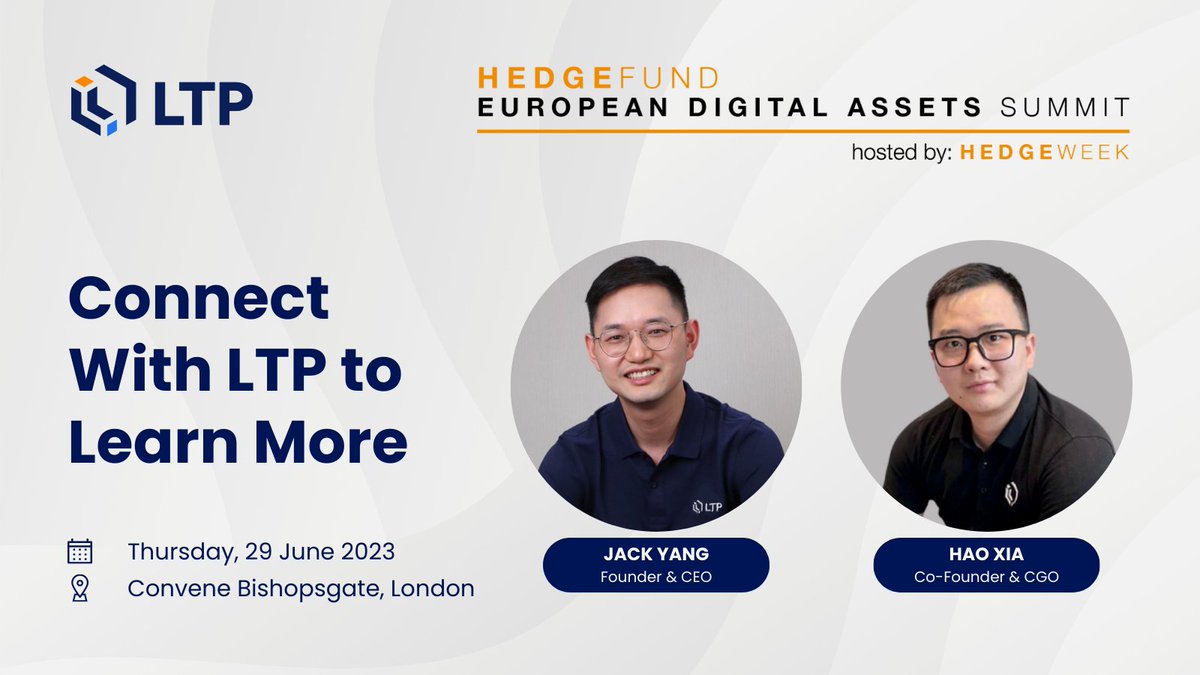 LTP_primebroker's tweet photo. Join us at @HedgeWeek as our Head of Business Development, June Li, shares valuable insights on asset protection in volatile markets.

Also, If you're curious about our cutting-edge prime brokerage services, we invite you to connect with @Jack_Yang_LTP
@0xHao and our team. https://t.co/UX9txXKbLi