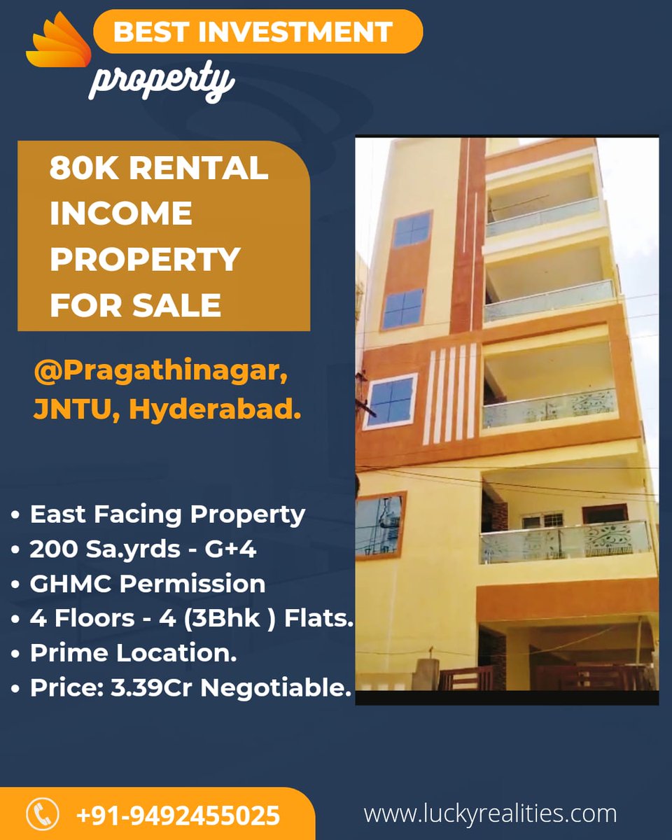 80k Rental Income Property for sale in Pragathi nagar, Near JNTU, Hyderabad.

#houseforsale
#rentalproperties
#propertiesforsale
#buildingsforsale
#houseforsaleinhyderabad.