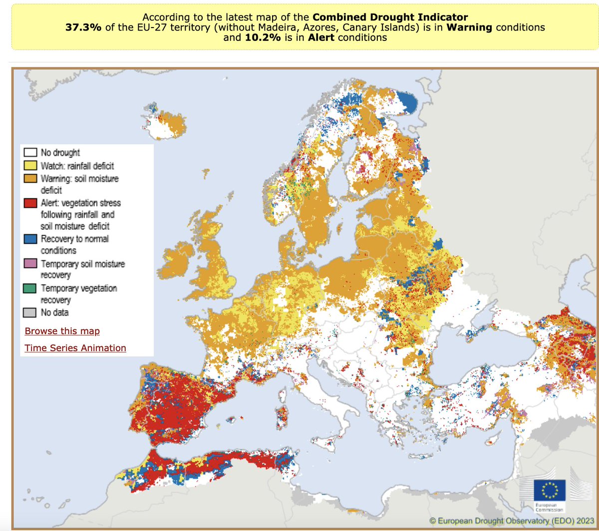 Mal zur simplen Einordnung des Gefühls, irgendwie regne es doch genug:
Weiße, blaue, grüne und lila Flächen entwarnen.
Gelbe, orange und rote Flächen warnen.
#Wassermangel