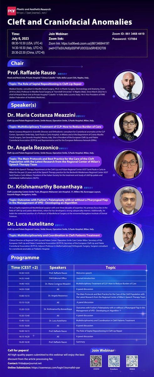 Plast Aesthet Res (@parjournal) on Twitter photo #Cleft #Lip #Craniofacial 
📢📢Exciting news! Join us at our upcoming webinar where industry experts will be discussing the latest trends and advancements in the field of cleft and craniofacial anomalies.
🔗parjournal.net/journal/webina… #Cleft #Lip #Craniofacial 
📢📢Exciting news! Join us at our upcoming webinar where industry experts will be discussing the latest trends and advancements in the field of cleft and craniofacial anomalies.
🔗parjournal.net/journal/webina…