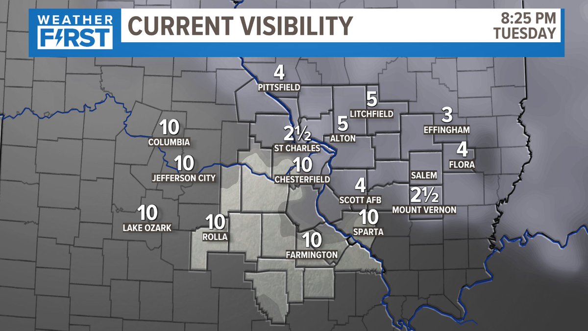 scottontvKSDK's tweet image. Look at the visibility dropping from the metro #STL 
 area north and east as the Canadian wildfire smoke settles in...Air quality will likely be an issue Wednesday AM with improvement during the afternoon #stlwx