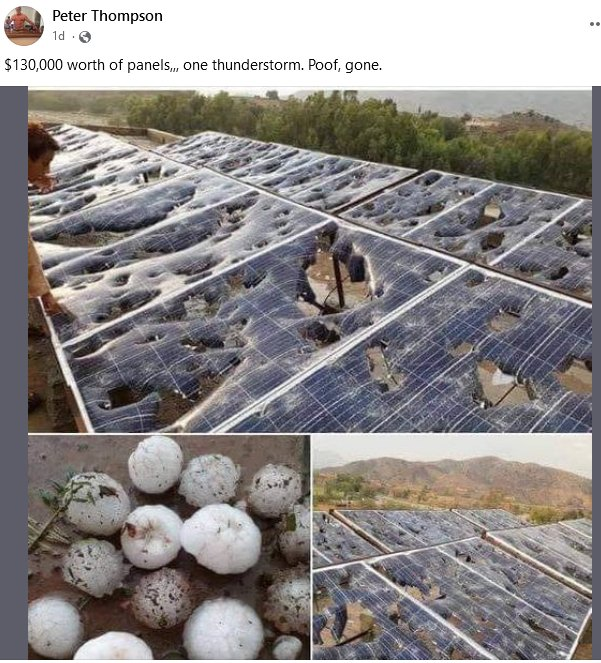 Renewable energy is no match for hail.