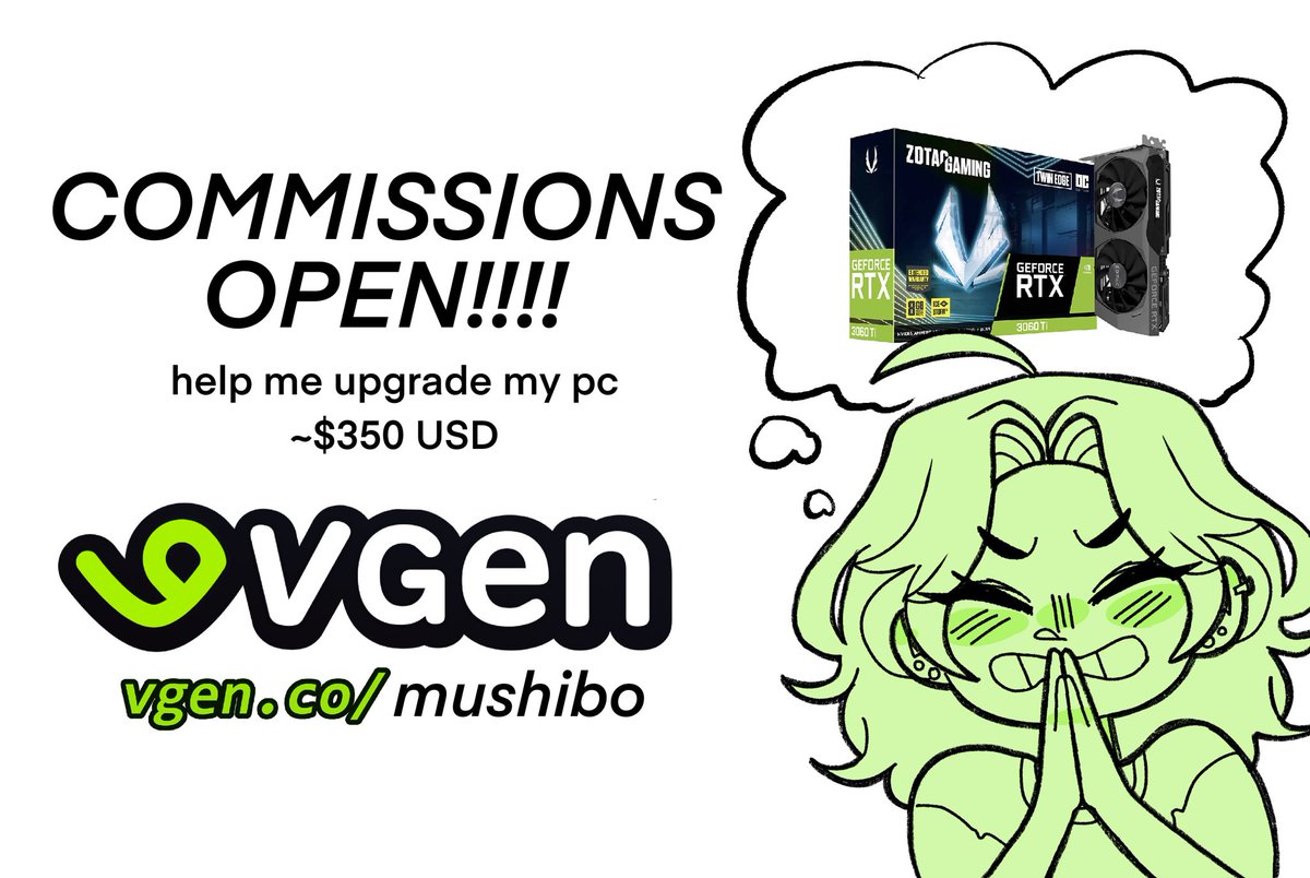 mushibo_'s tweet photo. (rt greatly appreciated)

COMMISSIONS OPEN!! unlimited slots, my PC is on its last legs so i’d like to upgrade it in order to focus on streaming and more complex digital art 🙇 

vgen link in reply! #VGenComm https://t.co/GW16jxucj9