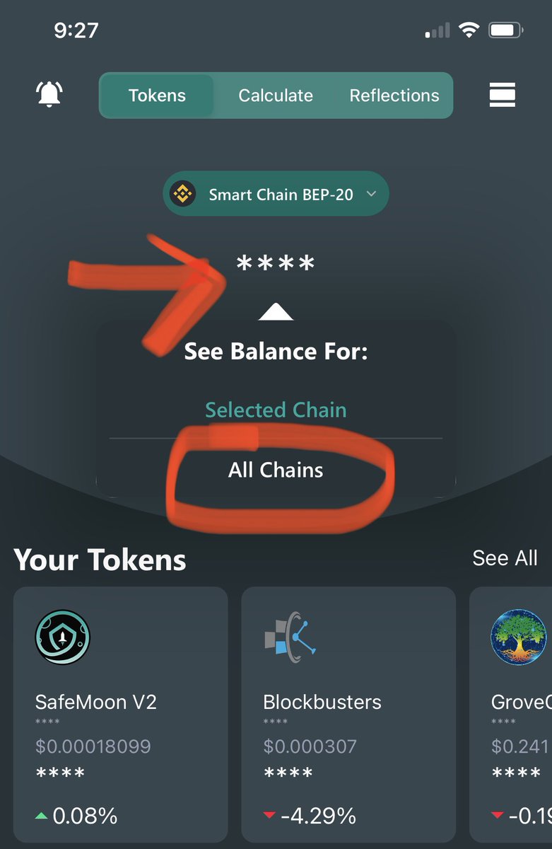 Quick reminder, if you hold your finger onto the amount of your tokens for like 2 secs , you can then select” All Chains” ( if you hold multiple tokens ) on different Chains and it will give you a complete total amount. #safemoon #safemoonarmy #bbtf #mprotocol