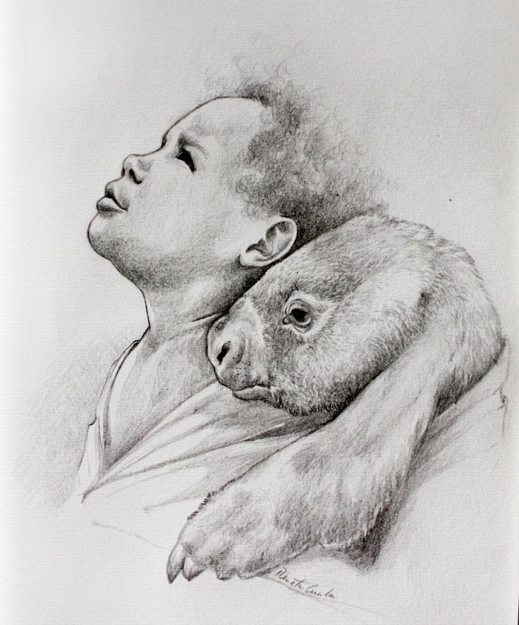 Artwork of a South American child and a ground sloth pet by Renata Cunha