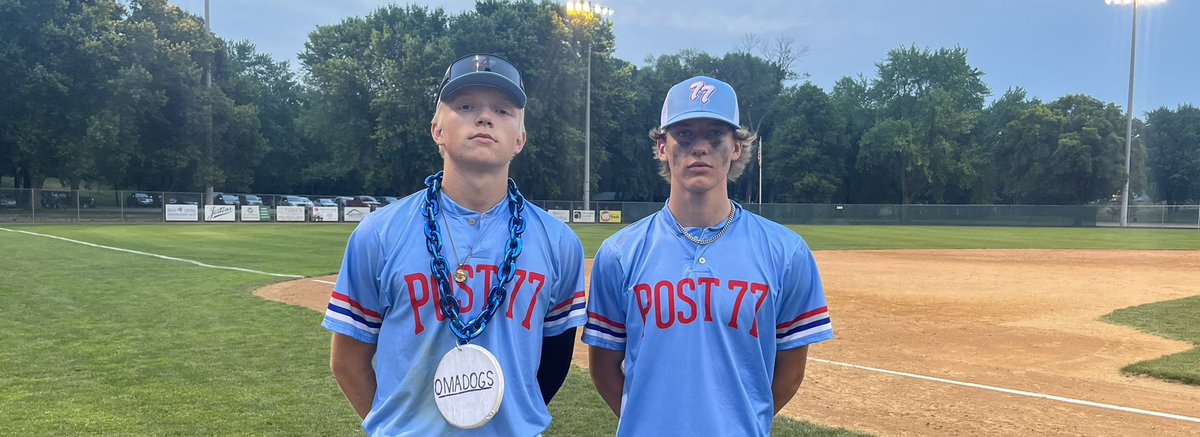 OTownBaseball's tweet photo. Back in the W column. Complete game by Carson Olson tonight with a 6 - 3 final over Albert Lea. Teagun Ahrens hits a moon shot in the 1st. He collects 4 RBI’s tonight. Nice game Post 77! https://t.co/TYs2gbR9HS