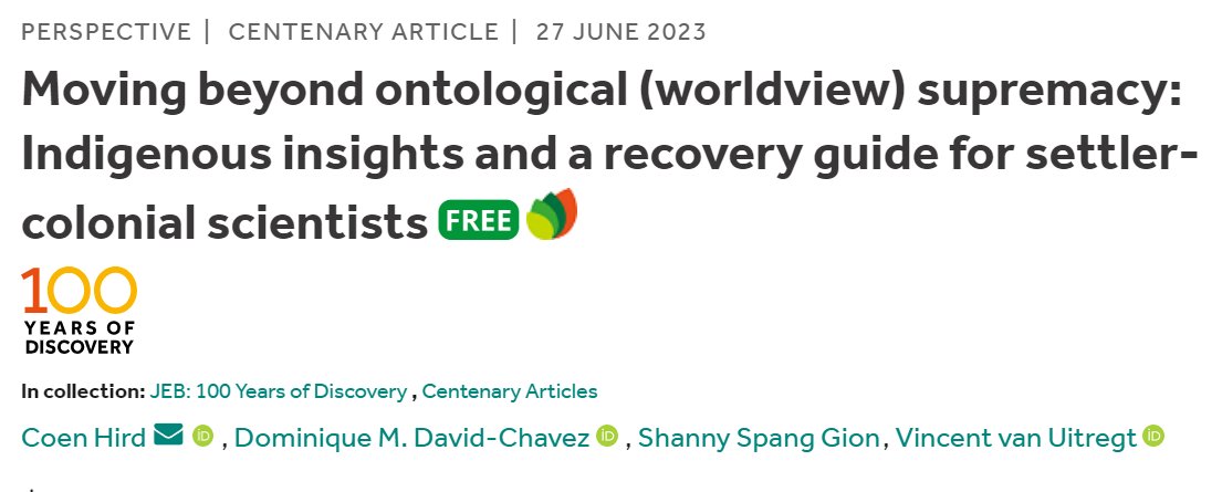 Excited to share our scholarship as Indigenous biological scientists, just published in @J_Exp_Biol as a Centenary Article doi.org/10.1242/jeb.24… - (1/4)