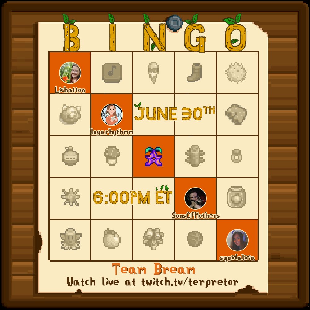 SDVCollab's tweet image. .@lichatton, @logarhythmm, @SonsOfMotherTTV, and @squidalicia make up Team Team Bream (the Sean Bean of team names)!

Catch this team at the 4v4 Lockout Bingo Tournament on Friday, June 30th at 6 PM ET!