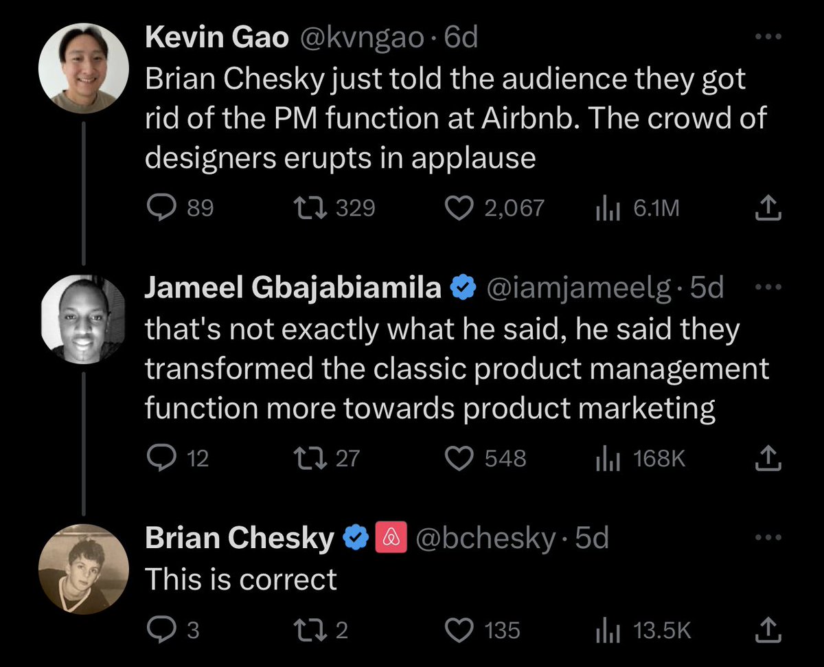 devzcommunity's tweet image. Que onda raza? Veo algo de confusión acerca de los comentarios de Brian Chesky referentes al rol de PM (Product).

AirBnB no “mató al product manager” simplemente lo re-orientó inspirado en como otras empresas exitosas (ie Apple) lo hacen.

Muy interesante el enfoque la verdad.