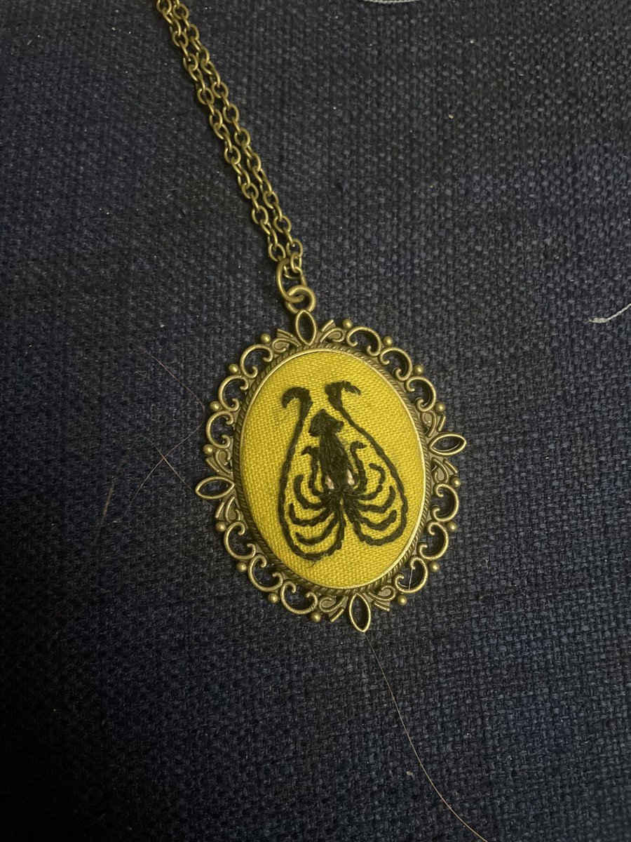 Sorry to shill myself again, but savings have run out after 6mos of Long COVID and I can’t go back to work bc the writers strike has suspended most of the shop’s business, so I’m making custom embroidered pendants to meet ends. $20-40, totally hand sewn, any design!