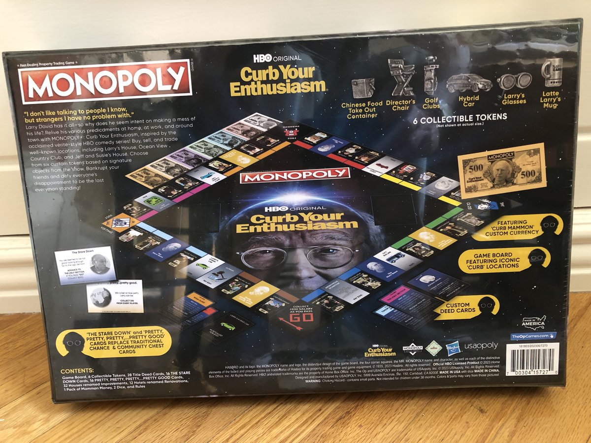 This #CurbYourEnthusiasm Monopoly game just arrived as a Season 12 wrap gift. I'm going to play some friends on July 4. 
I wonder if I'll have any home court advantage. I think my token will be the Director's Chair. 

#DirectedByRobertBWeide

- Robert B. Weide
